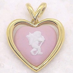 Wedgwood Pink Jasper Heart Pendant Cupid Angel Cameo Gold Frame Pendant Top Only