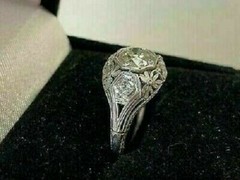 Vintage Art Deco Lab-Created Diamond Filigree Wedding 14K White Gold Filled Ring