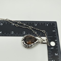Vintage Sterling Silver 925 Smoky Quartz Large Pendant Necklace 24″