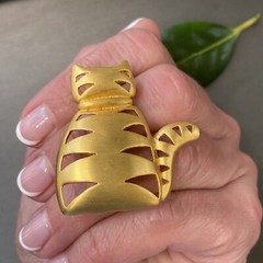 Modernist Vintage Brooch Pin Chubby Cat Estate Jewelry Pre-Owned Bold Gold Pltd