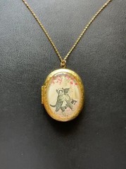 Vintage Wedding Cat Pattern Locket Pendant Oval Photo Locket Necklace 24”