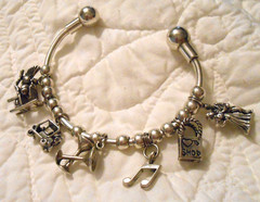 VTG Sterling 925 Charm Bracelet w/ 13 Beads 7 Charms birds wine golf music shop
