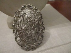 Antique, vintage sterling silver large marcasite monogram brooch pin, Pendant