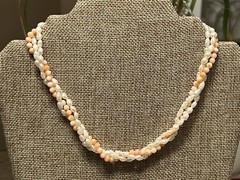 ESTATE TWISTED 3 GENUINE CORAL ORANGE AND PEARL NECKLACE SILVER TONE 16”