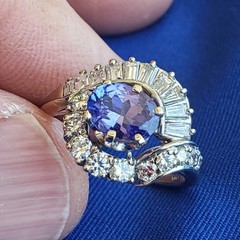 Original EARTH MINED TANZANITE DIAMOND DECO Engagement Ring Solitaire 14K GOLD 7