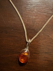 Italy 925 Sterling Silver Baltic Amber Pendant Necklace 17.5” Cognac Amber Oval