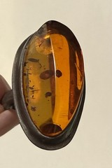 Bold Vintage Modernist Sterling Silver Unique Sculptural Cognac Amber Ring Sz 7