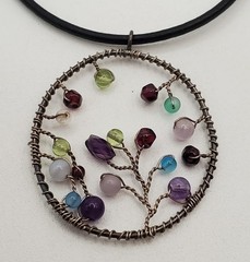 Artisan Tree of Life Pendant 925 Clasp Necklace 15in Leather Mixed Bead Handmade