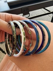 VTG Cloisonne Floral Enamel Bangle Bracelets Lot Colorful Stack Set