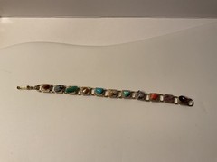 1950s 1960s Chunky Real Stones Gold Tone Metal Bracelet, MidcenturyCollectible!
