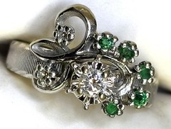 Vintage Solid 14KT White Gold Diamond & Emerald Cocktail Ring US Size 3.75
