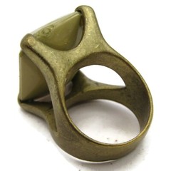 Vintage Statement Ring Sz 6.5 Olive Green Emerald Cut Plastic Stone Brass