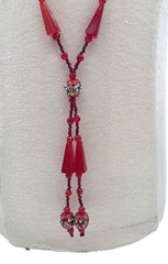 Antique 1920’s Red Ventian Glass Flapper Sautoir Necklace