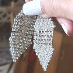 Vintage Rhinestone Earrings Clips Clear Sparkley Hinged Huge Silver Tone Fashion