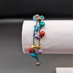 Vintage Multicolor Jingle Bell Bracelet Holiday Festive Charm 7.5in