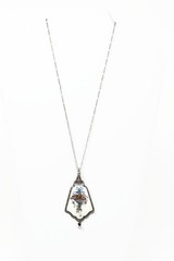 Antique Sterling Silver and Guilloche Enamel Pendant HFB Co. Flower Basket