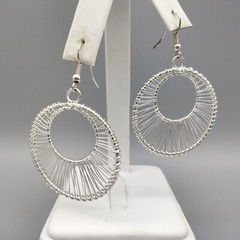 Wire Wrapped Silver Tone Pierced Earrings Hoop Vintage Estate Stunning Shine