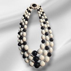 Vtg Black & White Triple Strand Beaded Necklace 1950’s
