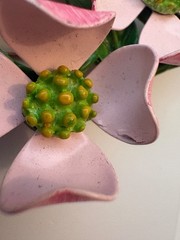 Vintage Pink and Green Enamel Dogwood Flower Brooch