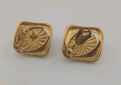 Vintage YSL Yves Saint Laurent Gold Tone Blue Cabochon Pierced Clip Earrings…