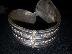 Old Signed Taxco Sterling Silver Clamper Repousse Cuff Bracelet Mexico