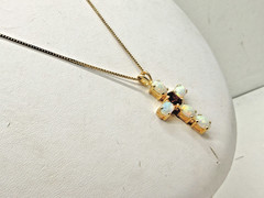 Fire Faux Opal & Garnet 925 Sterling Silver Cross Pendant Necklace 18″ inch