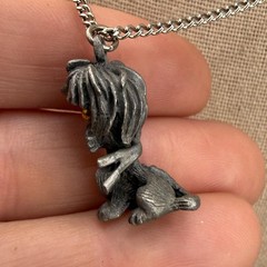 Vintage Cat Necklace Silver Tone Pewter Love Heart 19”