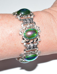 Vintage high end iridescent watermelon cabochon silver tone bracelet/earrings