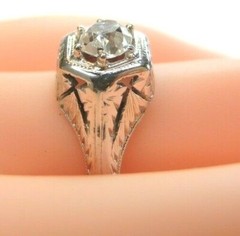 Art Deco Antique 1920’s Diamond Engagement 18K White Gold Ring Size 6.5 EGL USA
