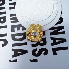 Schiaparelli Blue Eye Hand Sculpture Gold Ring Size 8