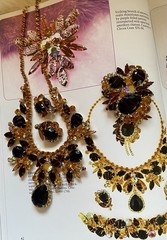 Juliana Book Piece Tigers Eye Rhinestone Necklace Brooch Earring Set
