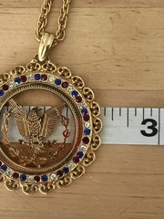 Vintage Patriotic AMERICAN EAGLE Red White Blue Rhinestone BICENTENNIAL NECKLACE