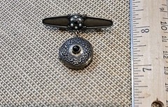 Top Shelf Jewelry Vintage Bar Brooch Pin Locket Signed Faux Pearls