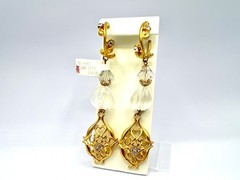 Vintage Gold Filigree Earrings Rhinestones Crystal & Glass Ro-Do Dangles 90s NOS