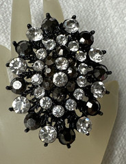 Black Faceted Rhinestone Oval Costume Statement Cocktail Ring Stretch Band r4