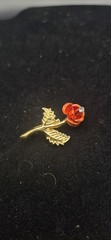 Vintage Cerrito Rose Brooch Red Enamel Petals and a Gold Tone Stem and Leaf