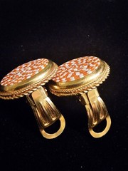 Mosaic Italian Clip Earrings Orange and White