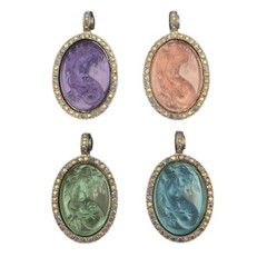 Medieval Retro Vintage Light Luxury Cute Mermaid Series Oval Magnetic Pendant