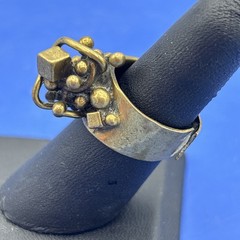 Vintage Brutalist Abstract Ring Brass Tone Modernist Statement Size 6.5