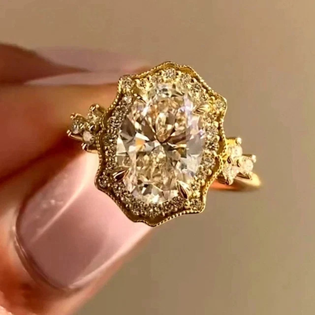 2.9Ct VVS1 Oval Cut Lab Created Diamond Wedding Anniversary 14k Gold Finish Ring