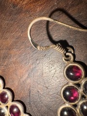 Vintage .925 Sterling Silver Grape Cluster Style Dangle Earrings Genuine Garnets
