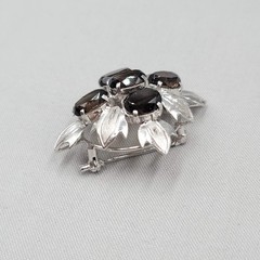 Vintage Brown Topaz Brooch Silver Leaf Pendant 1.75″