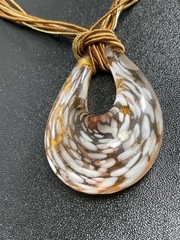 Vintage Large Gold & White Glass Pendent 16” Cord Necklace