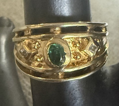 VTG Ring ALA 925 and Gold Vermeil Green Stone CZ Triangle Accents 7.5