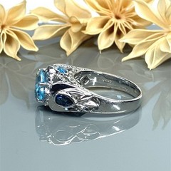 Marquise Sky Blue Topaz, London Blue and White Topaz Sterling Silver Ring-Size 8