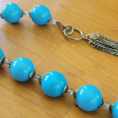 Vintage Turquoise Blue Mixed Media Bead Chain Necklace 48in 82g Boho