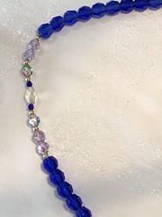 Gorgeous Long Blue Green Clear Crystal Necklace Gold Bead Accents 34” #195