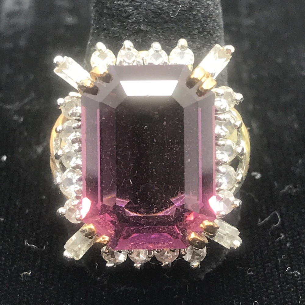 Vintage 18KT GE Gold Plated Purple Austrain Crystal Clear Acc Ring varied sizes