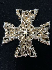 Signed Vintage 70s WEISS RARE 2-1/2” Maltese Cross Orange Austrian Crystals