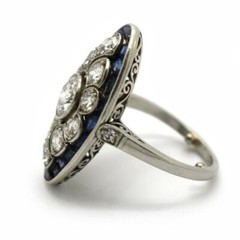 Edwardian Cut Vivid White Cubic Zirconia With Fancy Cut Blue Sapphire Fine Ring
